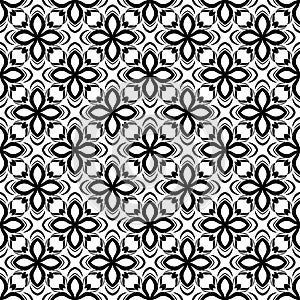 Decorative Seamless Floral Geometric Black & White Pattern Background. Complicated, material.