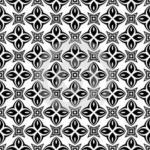 Decorative Seamless Floral Geometric Black & White Pattern Background. Flowers, geometry.