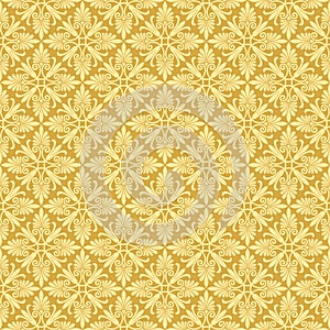 Decorative seamless floral pattern, classic art. Golden colors. Swatch included.