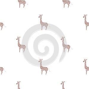Decorative seamless pattern with cartoon grey giraffe silhouettes. White background. Minimalistic style