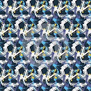 Decorative seamless pattern contrast star graffiti on dark blue background, design for textile