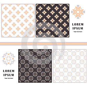 Decorative seamless pattern. Symbol element. Abstract template set of cards. Lace ornament, mandala. Arabic, Islam design elements