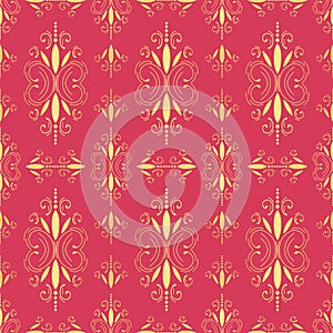 Decorative seamless pattern vector with openwork ornament on a red background. Abstract pattern for design cards, wallpaper,