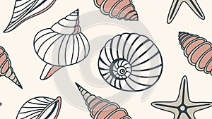 Decorative Seashell Pattern: Coastal Marine Design, vector design Generative AI