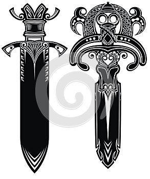 Decorative set celtic knightly emblem logo. Vector illustration.