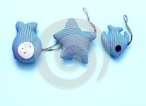 Decorative set of textile toys in a marine style, handmade.