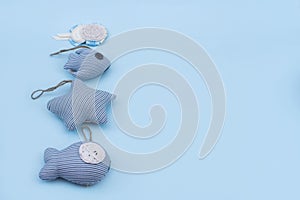 Decorative set of textile toys in a marine style, handmade.