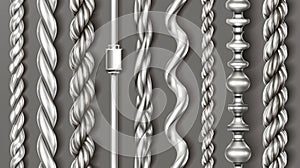 Decorative sewing items or industrial objects isolated on a transparent background with metal hawser, rope, steel cords