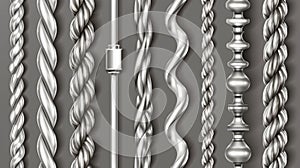 Decorative sewing items or industrial objects isolated on a transparent background with metal hawser, rope, steel cords photo