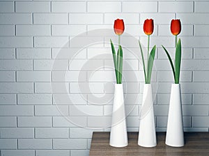 Decorative shelf with flowers.