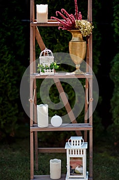 Decorative shelf on a green background