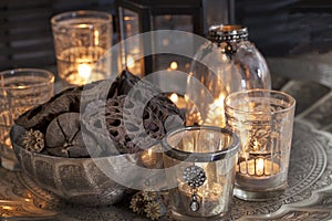 Decorative Silver Tray With Candles