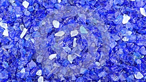 Decorative small blue shards of glass, close-up