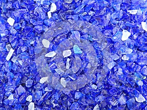 Decorative small blue shards of glass, close-up