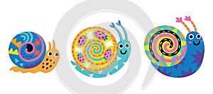 Decorative snails collection. Vector illustration