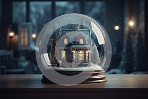 Decorative snow globe with beautiful house. Generative ai