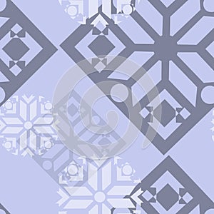 Decorative snowflake on blue background. Holiday seamless pattern.