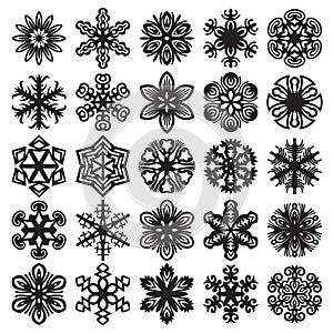 Decorative snowflakes. Black on white. Set 1