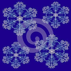 Decorative snowflakes seamless winter pattern on blue background