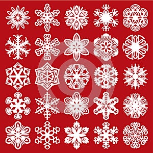 Decorative snowflakes. White on red (set 1)