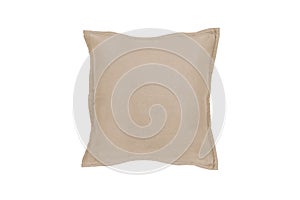 Decorative soft pillow, linen beige, isolated on white background