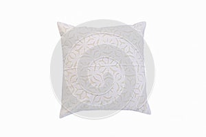Decorative soft pillow, patchwork off white, isolated on white background