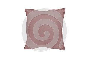 Decorative soft pillow, pink linen, isolated on white background