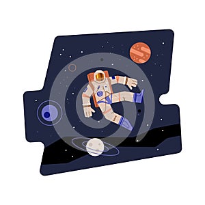 Decorative space exploration banner layout, flat vector illustration isolated.