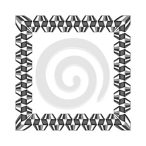 Decorative square frame of silver spiral ribbon. Vector illustration.