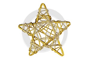 Decorative star of rattan painted in gold, isolate on white