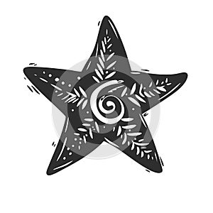 Decorative Starfish Silhouette Illustration. Nautical Theme With Intricate Patterns Isolated Vector Illustration