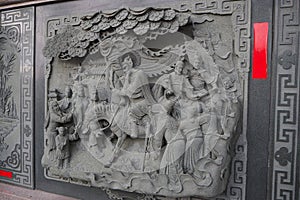 Decorative stone carving on the wall at Sun Moon Lake Wen Wu Temple