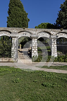Decorative stone fence gardens at the Saint Euphemia Church, Rovinj, Croatia, Istria