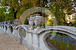 Decorative stone fence of a small square