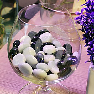 Decorative stones in a glass vase