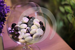 Decorative stones in a glass vase