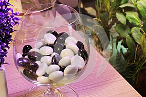 Decorative stones in a glass vase