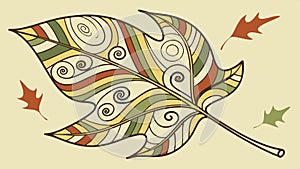 Decorative stylized autumn leaf with intricate patterns illustration vector design Generative AI
