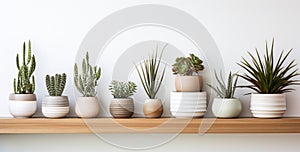 decorative succulents and plants sit on a shelf in a wood cottage home