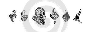 Decorative swirls collection. Calligraphic elements with brush strokes, black vector isolated on white background. Curves, curls,