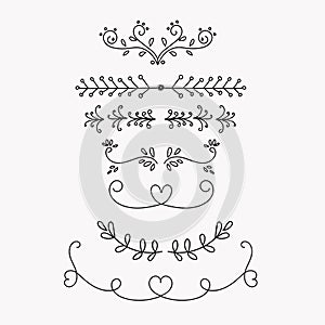 Decorative swirls dividers. Wreath ornaments with leaves vectors. Set Collection of Vintage Ornament Elements, Hand drawn vector 