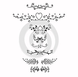 Decorative swirls dividers. Wreath ornaments with leaves vectors. Set Collection of Vintage Ornament Elements, Hand drawn vector 