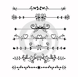 Decorative swirls dividers. Wreath ornaments with leaves vectors. Set Collection of Vintage Ornament Elements, Hand drawn vector 