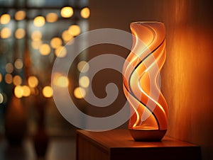 Decorative table lamps with warm colored lamps in the interior of the house.