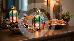 Decorative Table Setting with Lanterns and Dates