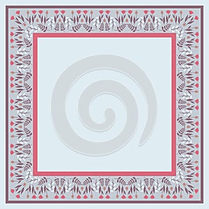 Decorative template with square floral ornament. Boxy floral frame with wild flowers and tulips.