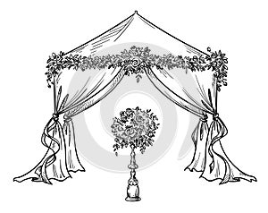 Decorative tent for a party or wedding with flower decorations,  vector illustration