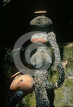 Decorative terracotta pot carrier in The Rock Garden at Chandigarh union territory INDIA