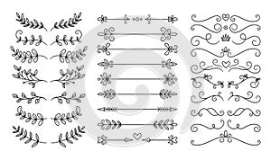 Decorative Text Dividers Design Elements Set. Vector Border, Page Underline for Book, Invitation, Wedding Card photo