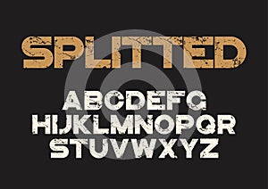 Decorative textured bold font with grunge distress effect. Vector alphabet letters, typeface.